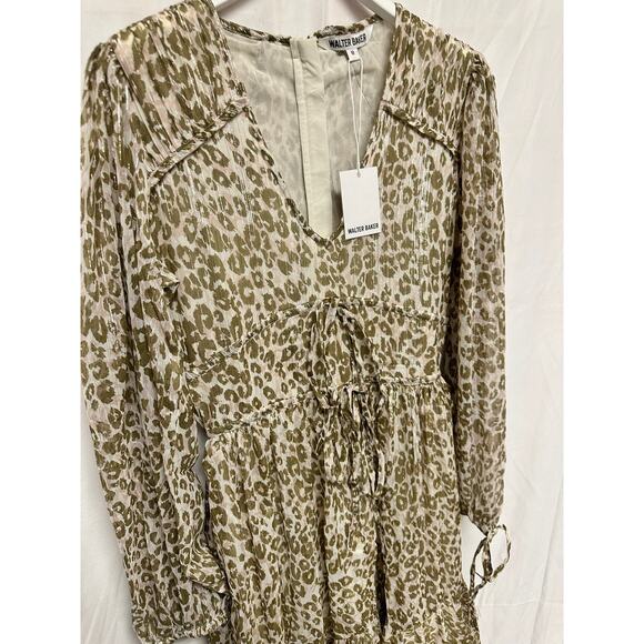 WALTER BAKER  Faber Tie-Detailed Leopard-Print Metallic Georgette Dress Sz 0 - Picture 5 of 13